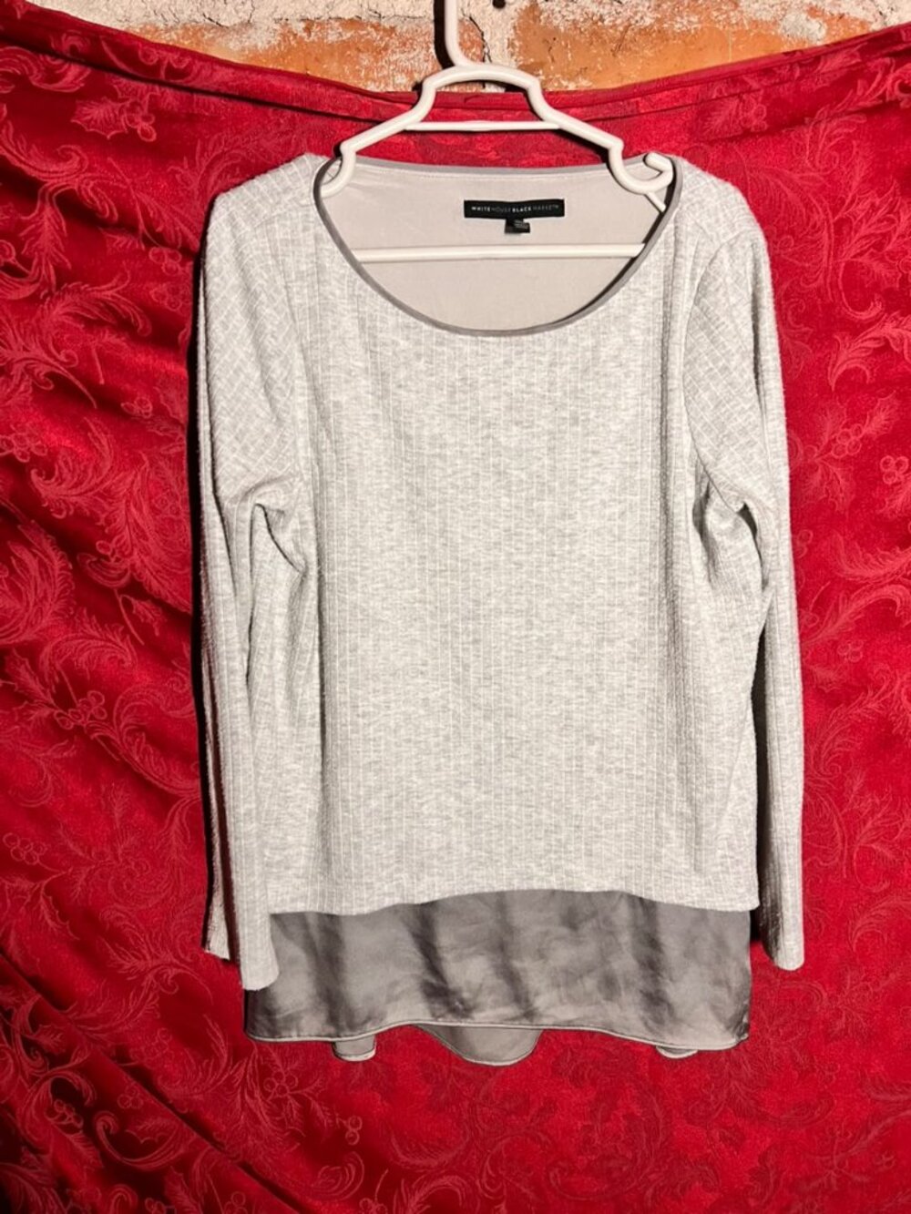 White House Black Market Grey Layered Long Sleeve Top Women’s Size MP
